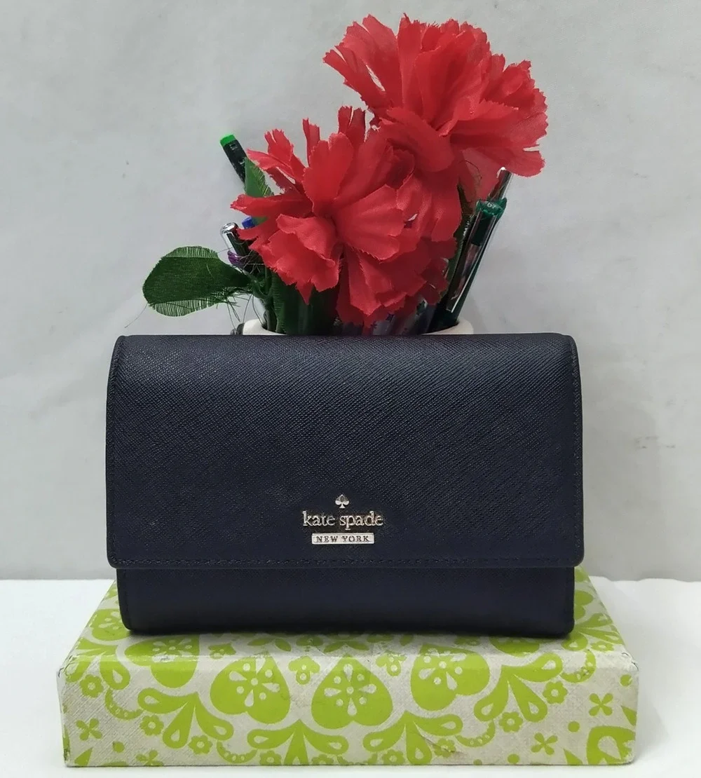 Kate Spade New York Black Leather Credit Card ID Window Trifold Wallet